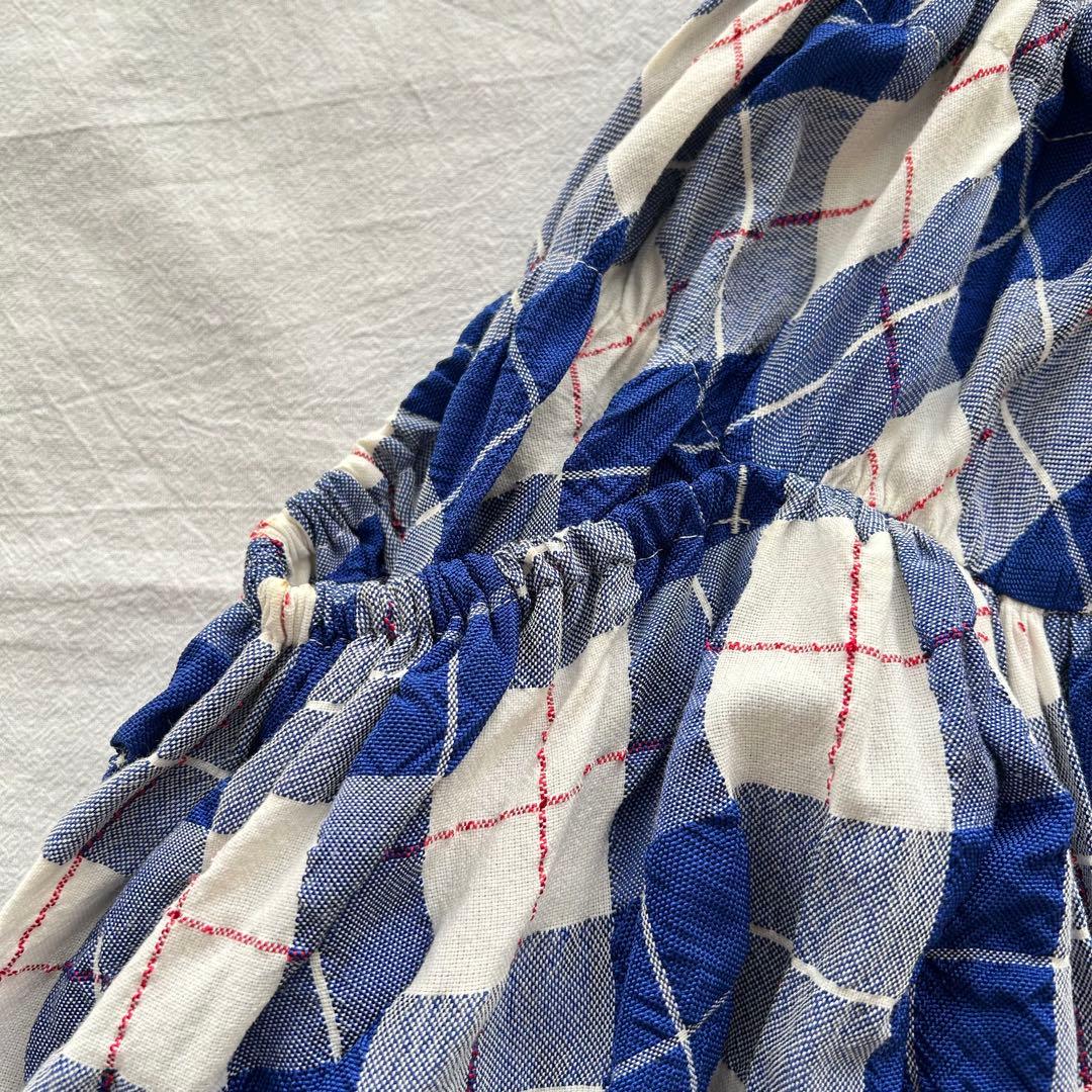 【Y's 】yohji yamamoto チェック柄フレアスカート 青　白　L