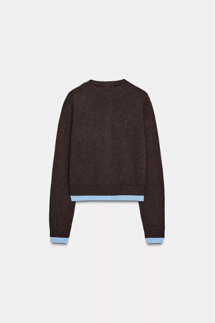 タグ付き新品★ZARA コントラストニットカーディガン★Mサイズ★ブラウン色