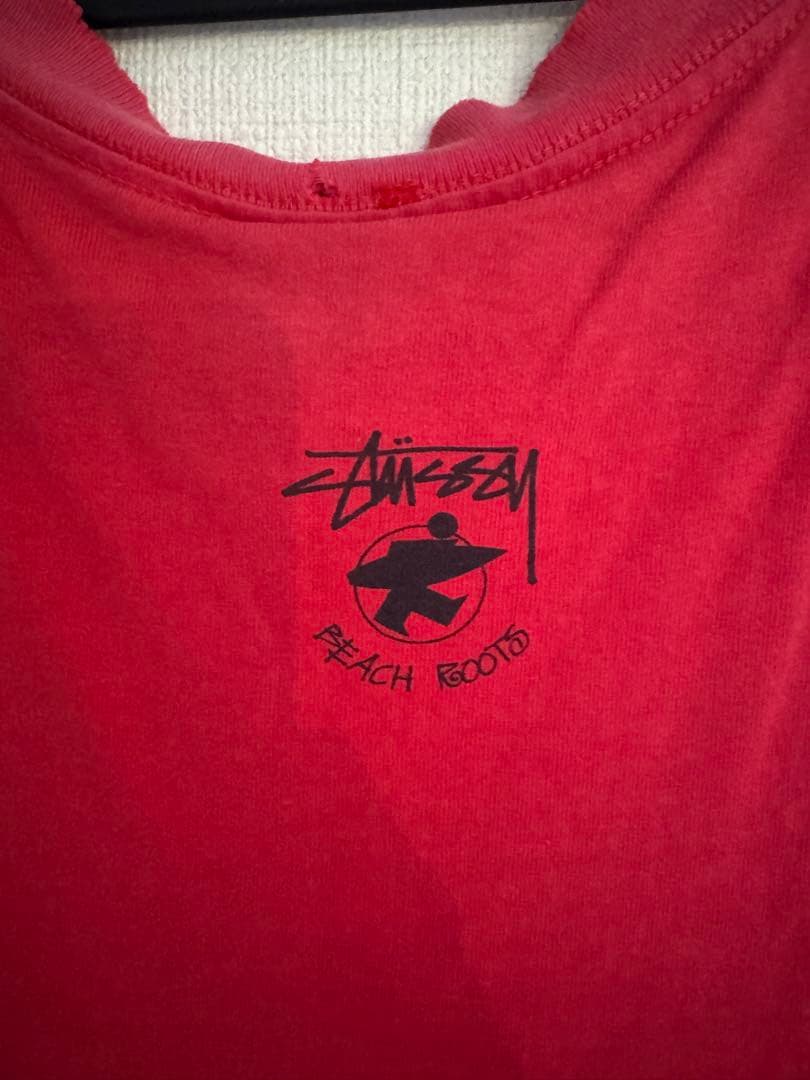 90s OLD STUSSY USA製 ロゴTシャツ フェード レッド ボロ L