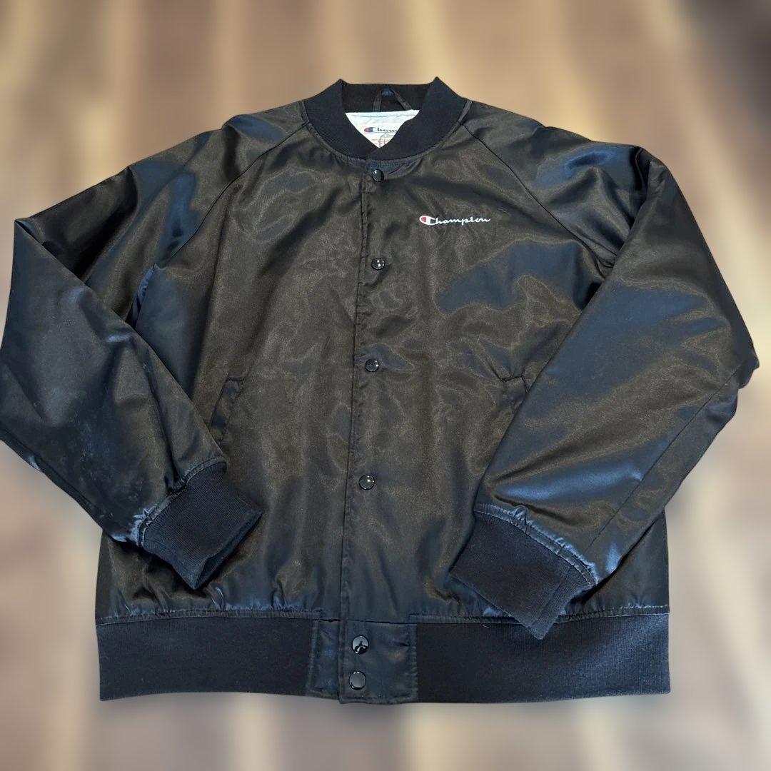 注:状態悪いです！Champion サテンジャケット SUPREMEロゴ　L