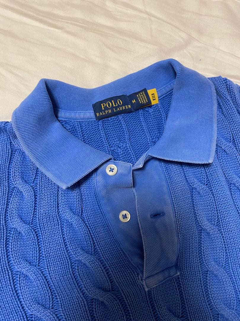 Ralph Lauren ケーブル編み ポロシャツ M 青