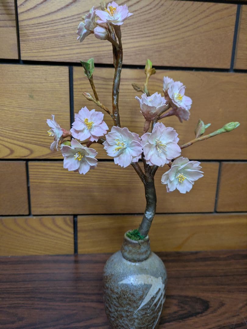 パンフラワー、水仙・原種チューリップ・八重桜(樹脂粘土、ハンドメイド)