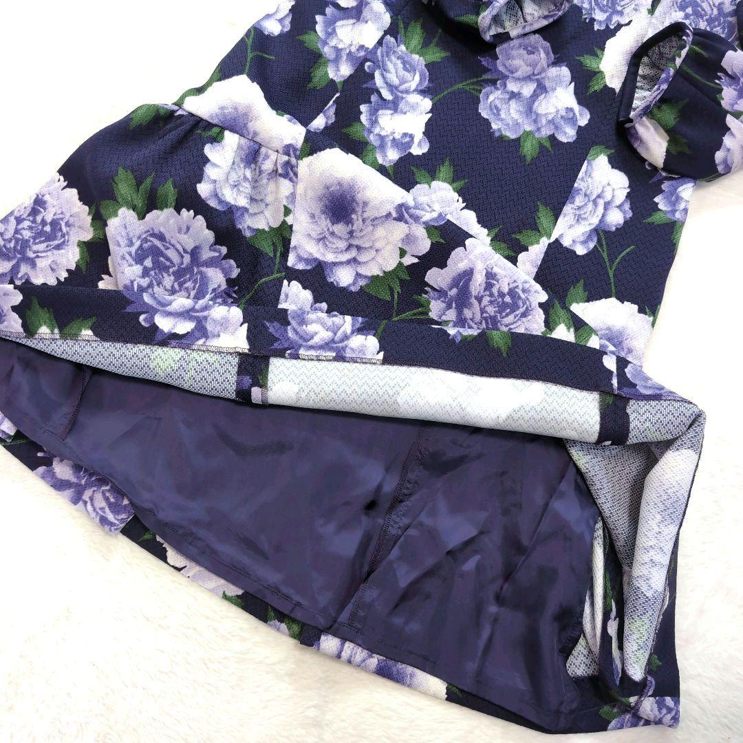 ✨️美品✨ エムズグレイシー 花柄 総柄 ひざ丈ワンピース 紫 パープル 40