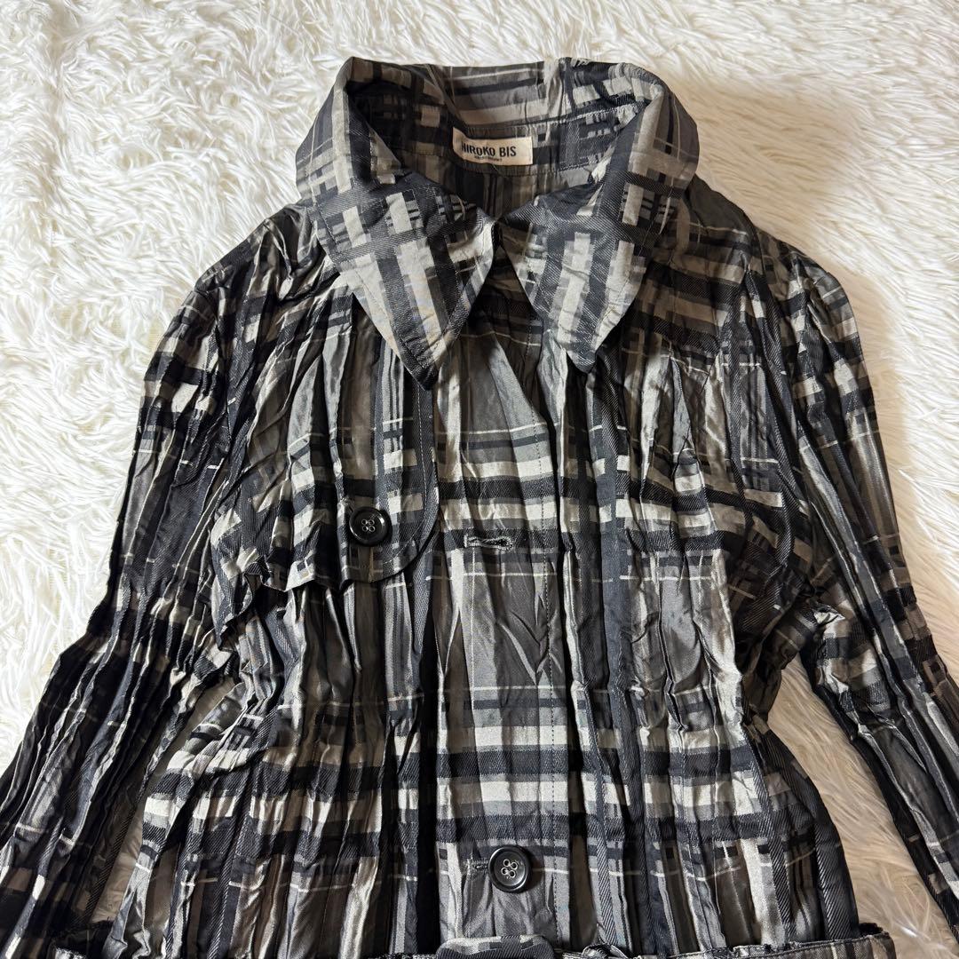 HIROKO BIS プリーツ加工 コート チェック ベルト付きコート 9 春
