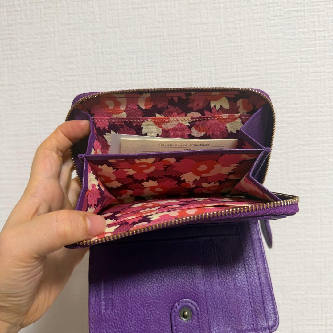 新品未使用 アナスイ 二つ折り財布 パープル 花柄内装