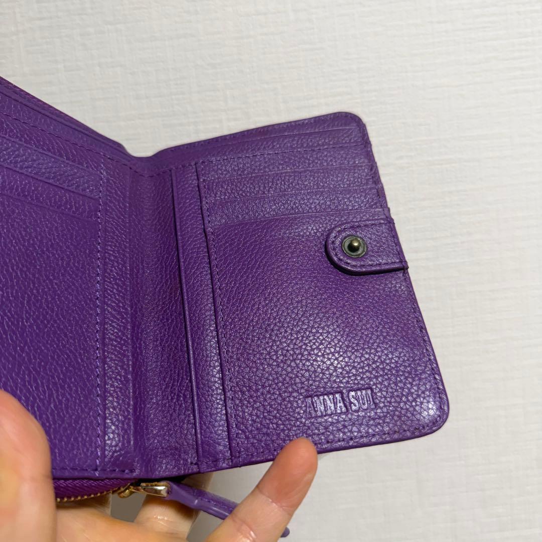 新品未使用 アナスイ 二つ折り財布 パープル 花柄内装