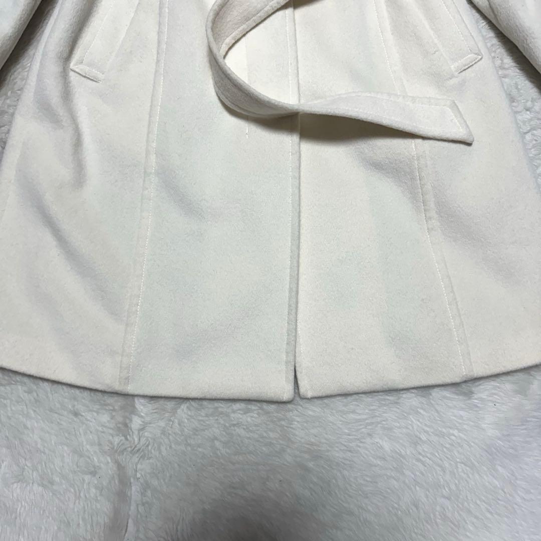 UNTITLED✨ロングコート　スタンドカラー　大きめ　44 ホワイト　ベルト