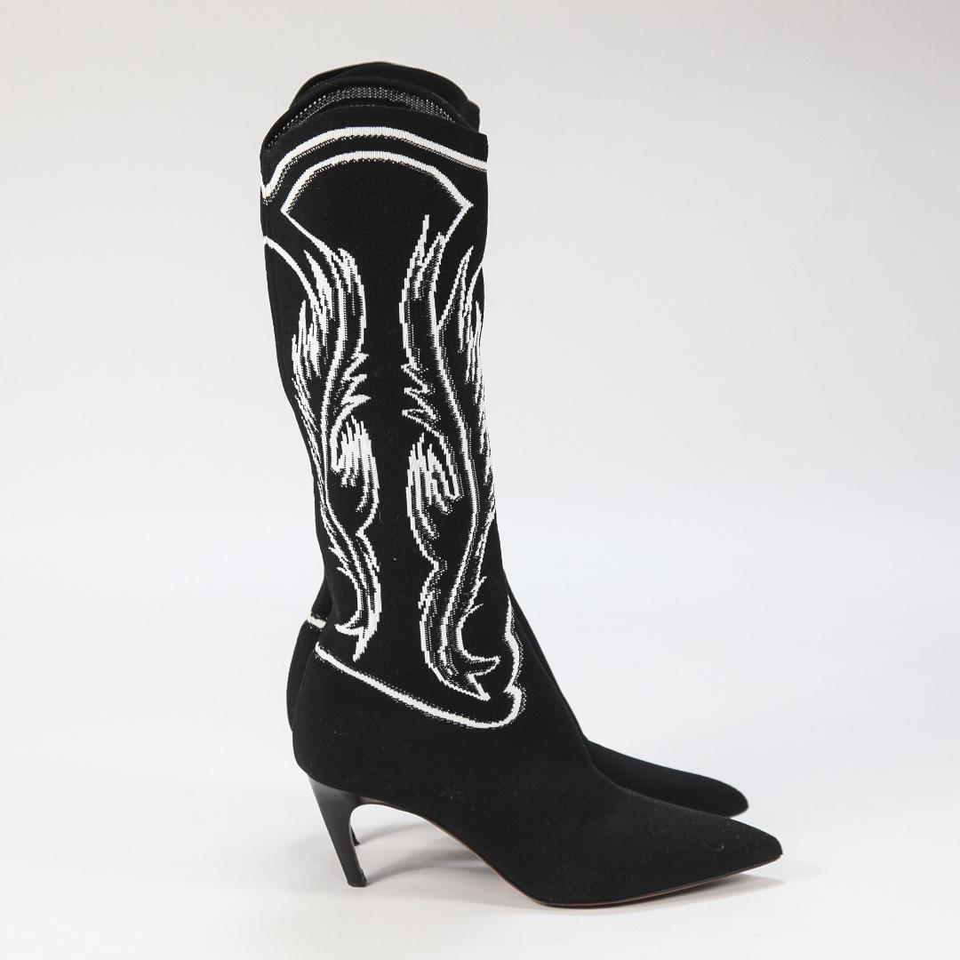 美品 Dior 2018年クルーズ ジャガードニット ウエスタンブーツ 39