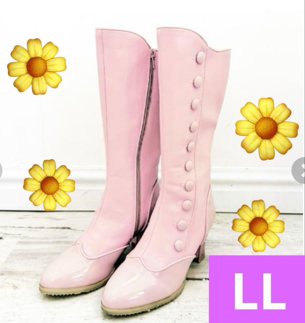 【超希少・LL】新品 くる実 ボタンミドルブーツ 桜ピンク ノエルドメモワール