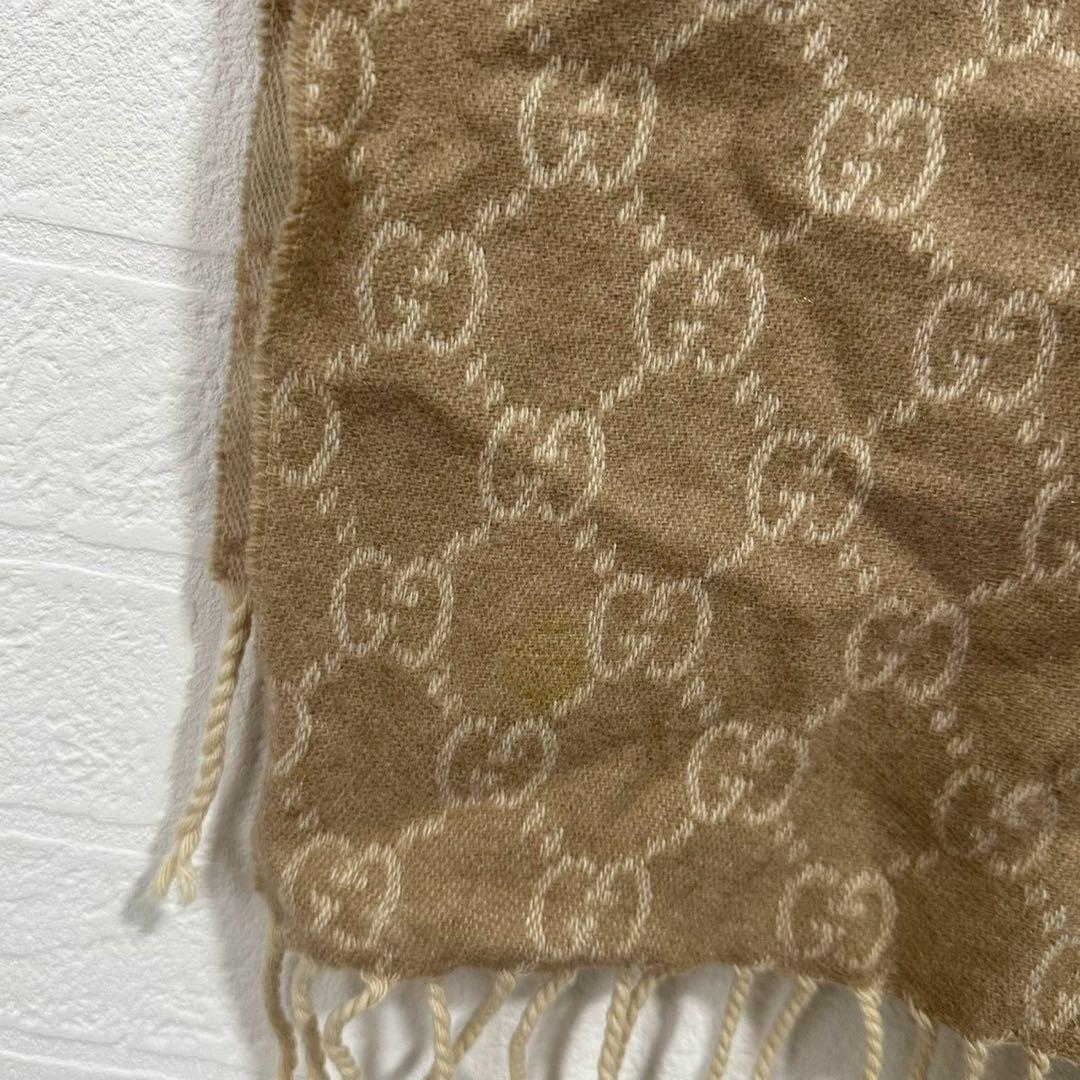 GUCCI リバーシブル　ベージュ ブラウン　GGロゴマフラー　カシミヤ100%
