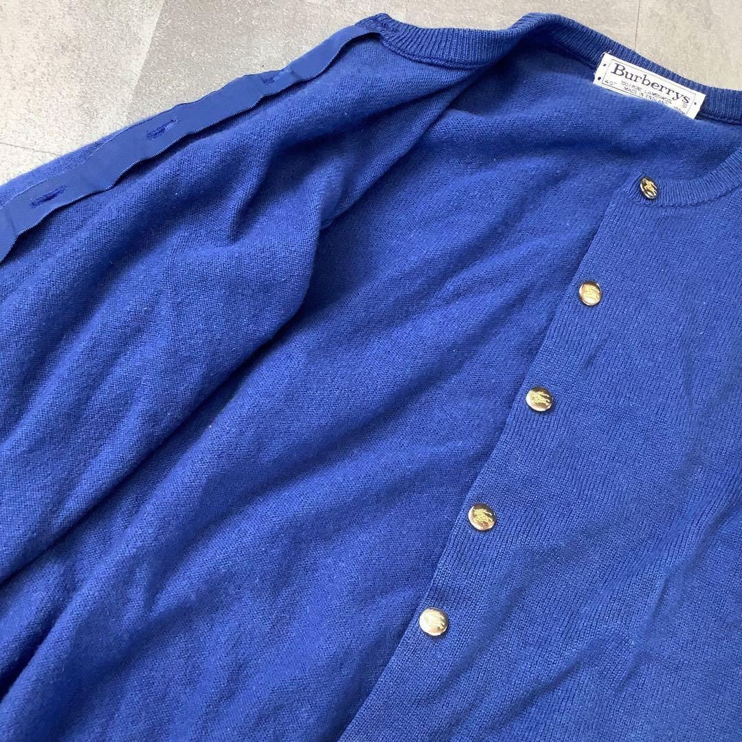 90‘s BURBERRY イギリス製 ウール ニット カーディガン ブルー系