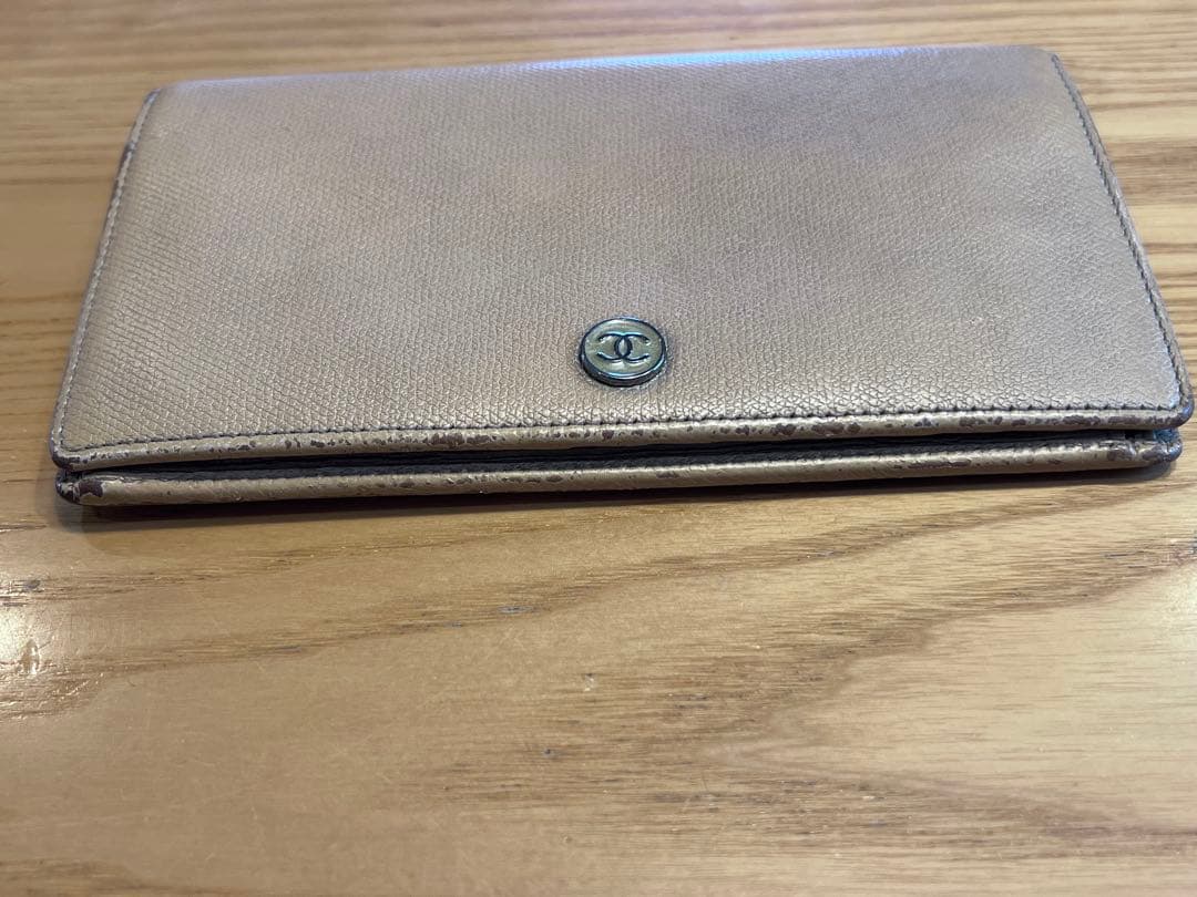 ☆ちゅん☆CHANEL 二つ折り財布 長財布 レディース ベージュ レザー