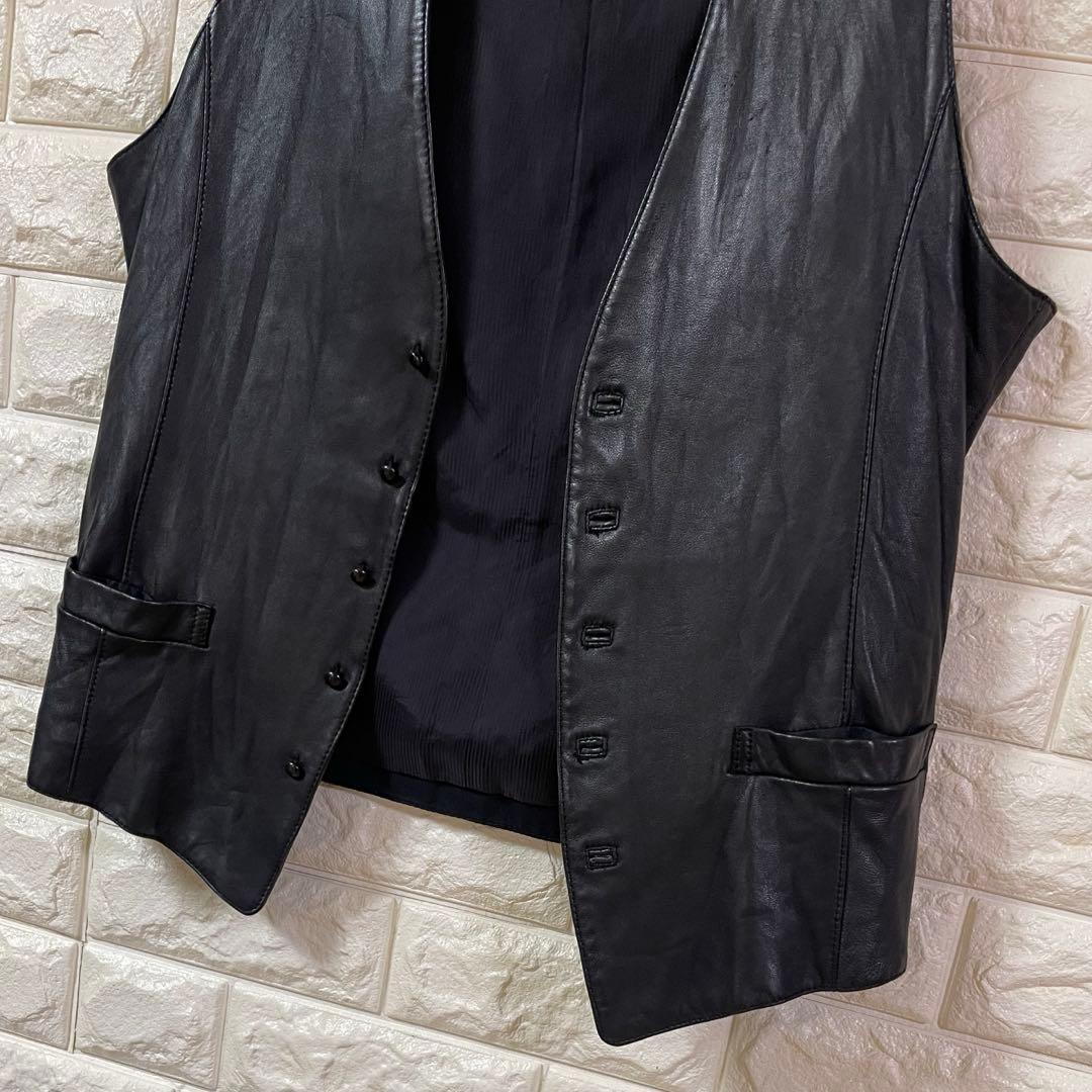 5351 POUR LES HOMMES 羊革 レザーベスト ジレ ブラック 3