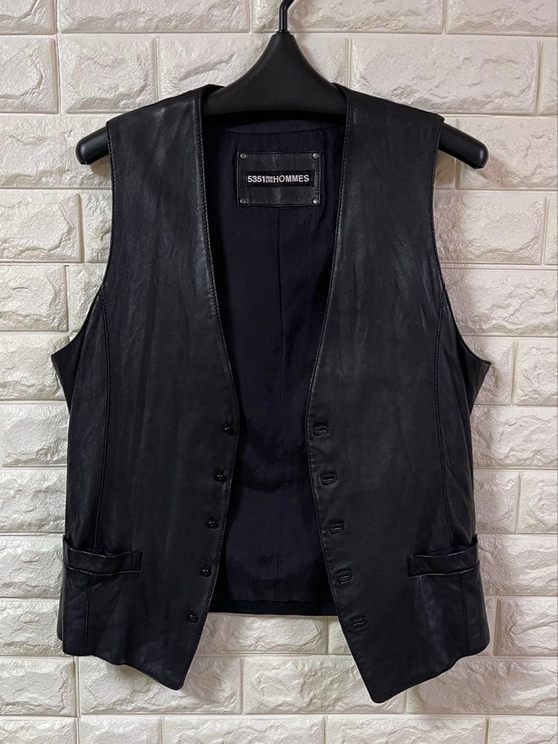 5351 POUR LES HOMMES 羊革 レザーベスト ジレ ブラック 3