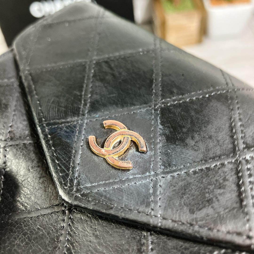 美品 CHANEL ビコローレ ココ Wホック 財布 ラムスキン ダブルステッチ