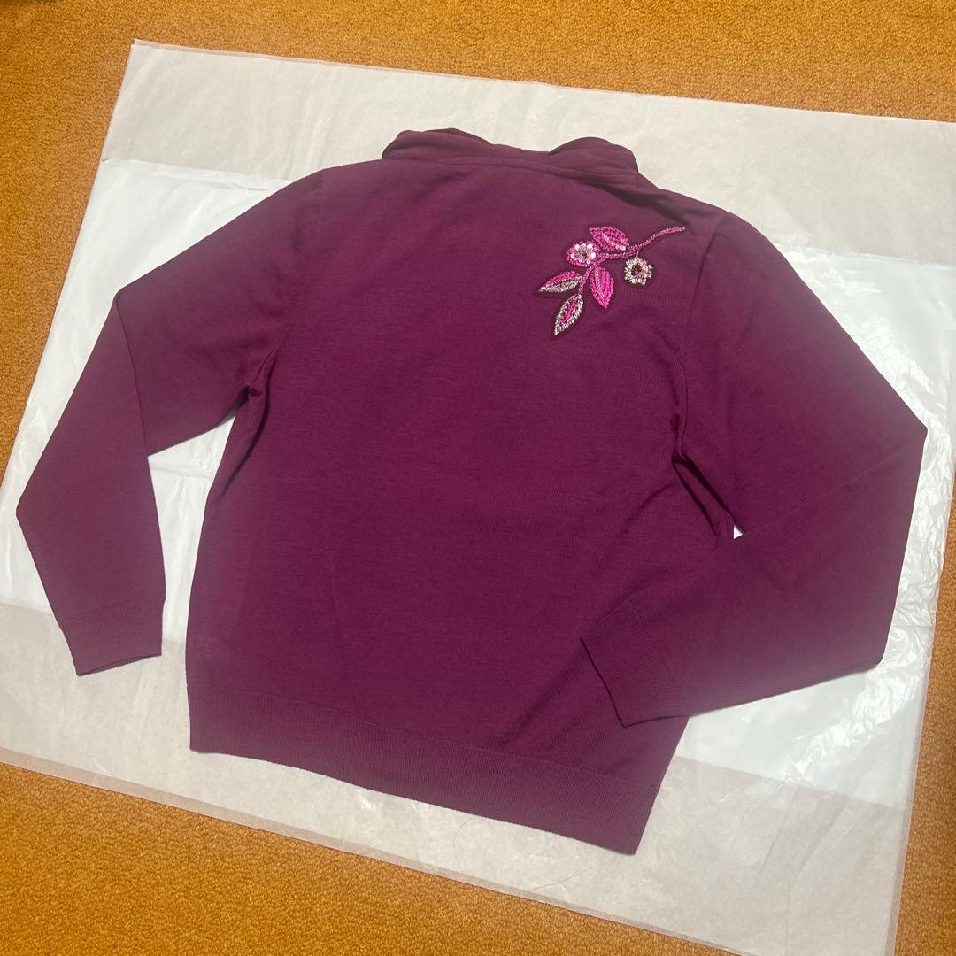 ユキトリイ　カーディガン　ニット刺繍　花　YUKITORII