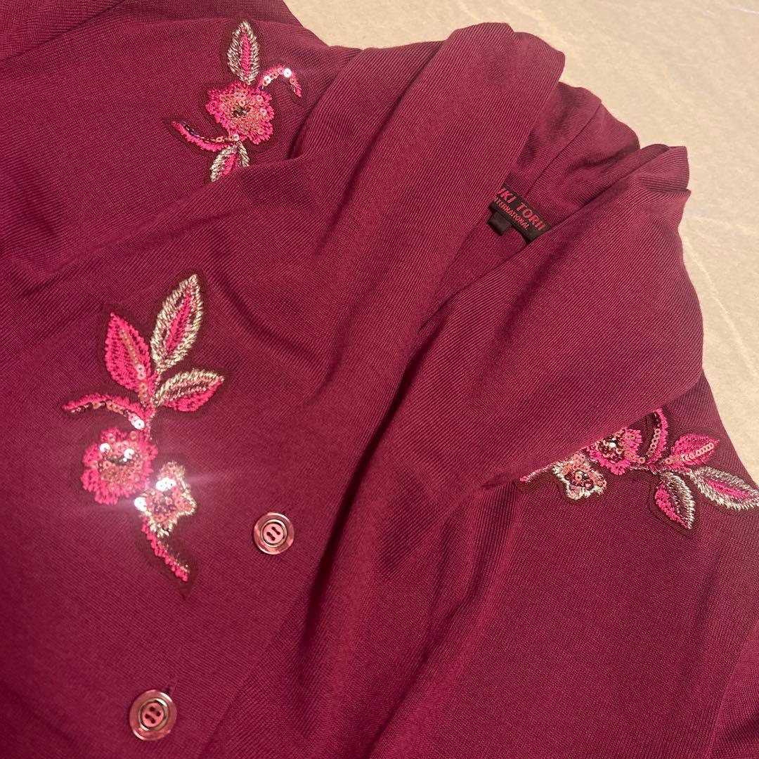 ユキトリイ　カーディガン　ニット刺繍　花　YUKITORII