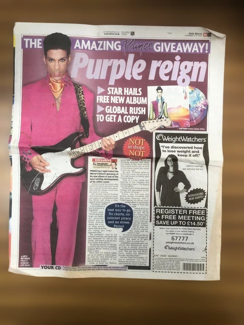 Prince 20Ten 英国Daily Mirror配布当日のUK版実物新聞付