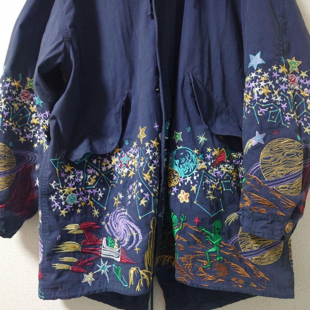 go slow caravan　宇宙　星　刺繍　モッズコート ネイビー サイズ４