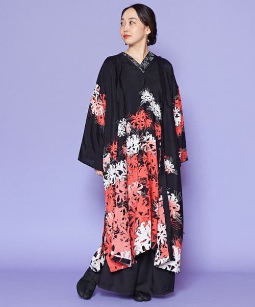 こ*ゃ様 人気　カヤ　絢爛UV羽織　彼岸花　赤　長羽織　UVカット　洗える着物