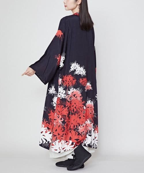 こ*ゃ様 人気　カヤ　絢爛UV羽織　彼岸花　赤　長羽織　UVカット　洗える着物