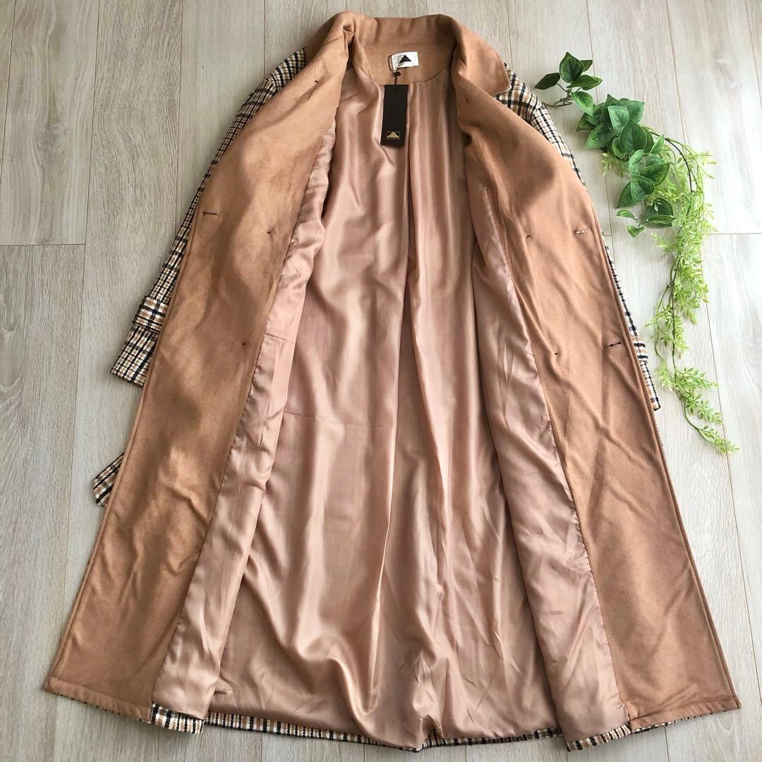 【新品】 ABI TOKYO ロングコート ダブルブレスト チェック柄 ベルト