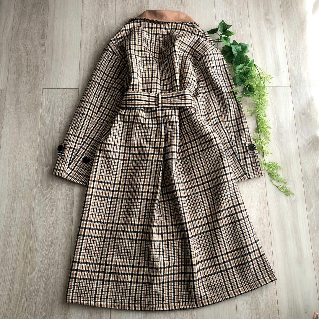【新品】 ABI TOKYO ロングコート ダブルブレスト チェック柄 ベルト