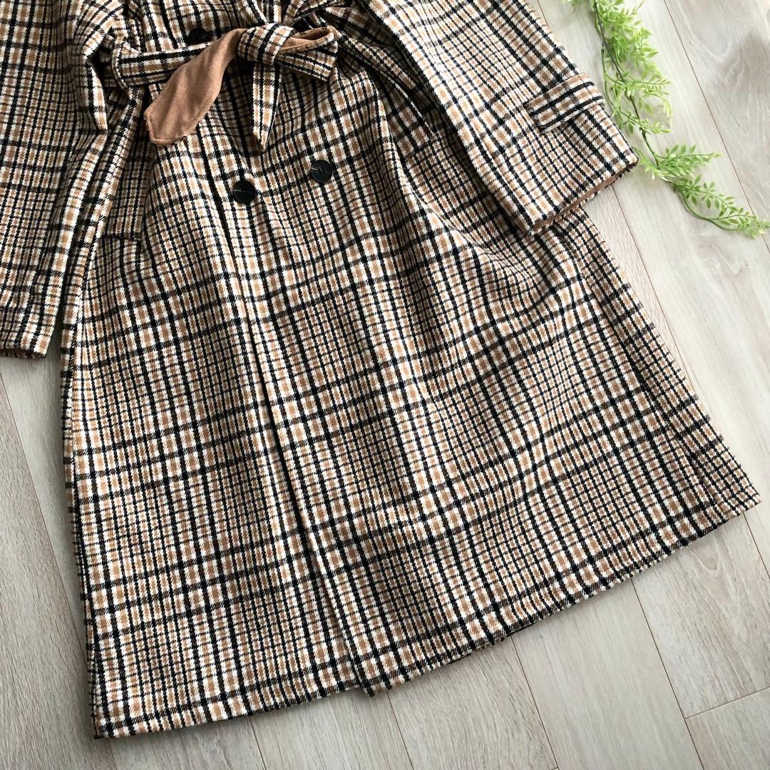 【新品】 ABI TOKYO ロングコート ダブルブレスト チェック柄 ベルト