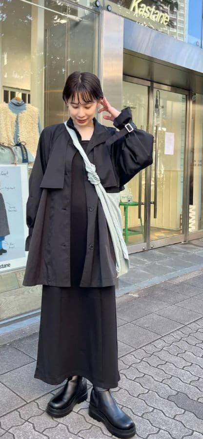 Kastane　カスタネ　バックギャザートレンチコート　ブラック