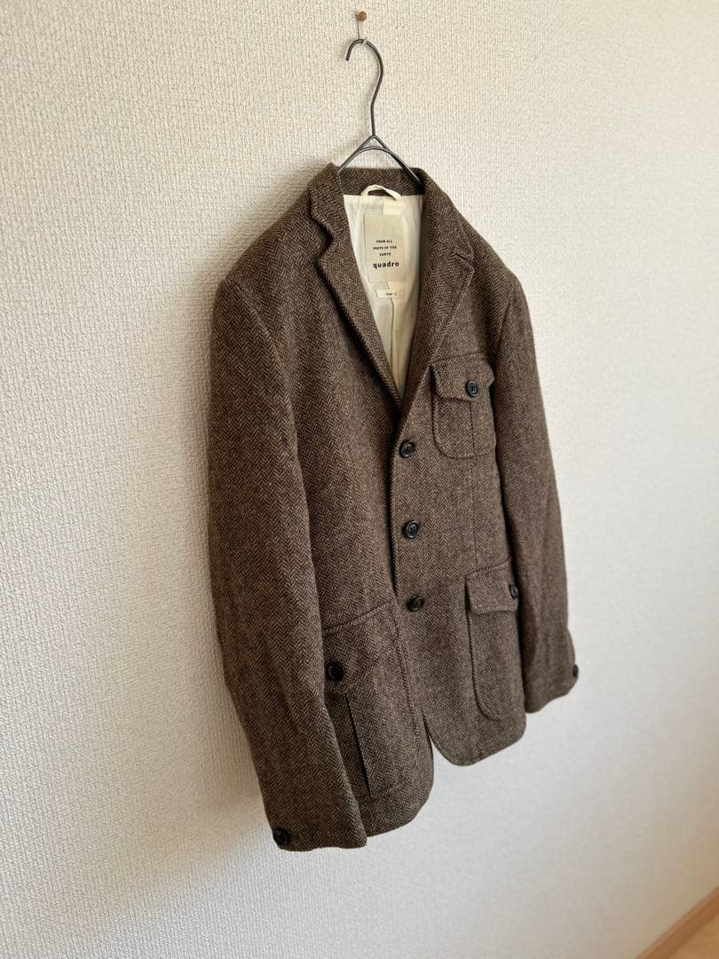 ✨極美品✨quadro ツイード ジャケット L ブラウン ヘリンボーン日本製