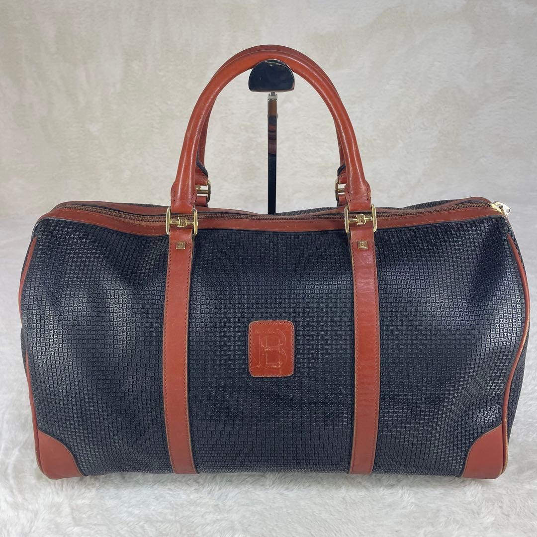 【美品】 BALLY バリー ボストンバッグ ロゴ金具 総柄 ブラック×ブラウン