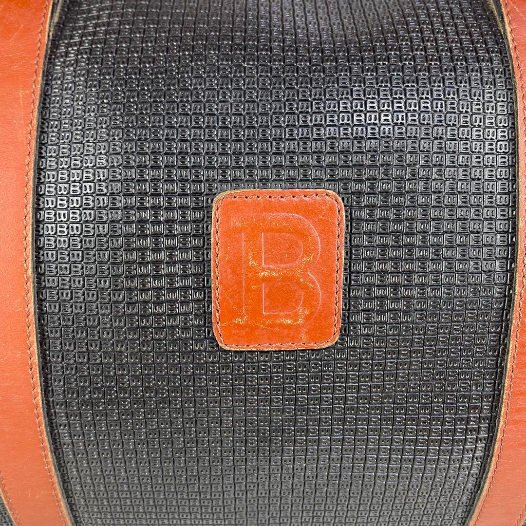 【美品】 BALLY バリー ボストンバッグ ロゴ金具 総柄 ブラック×ブラウン
