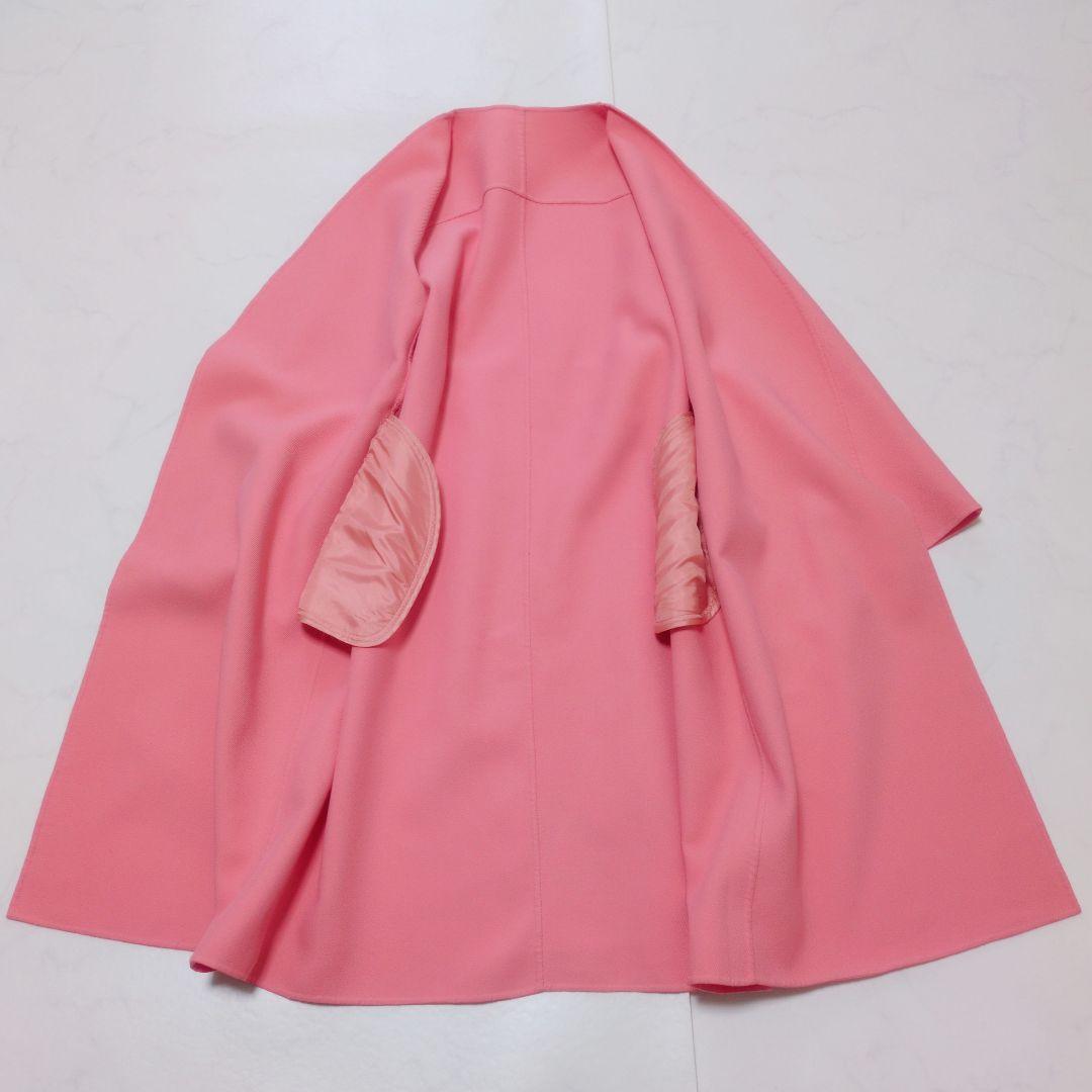 ANAYI✨️ガルゼリバーロングコート ノーカラー ベルト 36 ピンク 春♡
