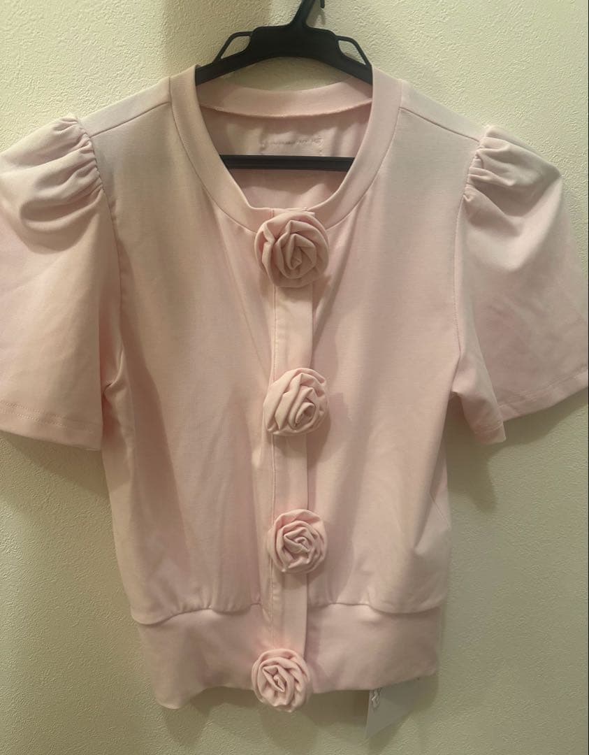 トップス Rose flower motif short sleeve cardigan