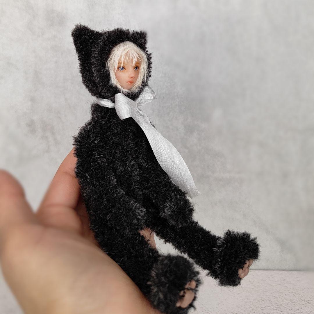 ✢黒猫耳着ぐるみドール✢ モールアート　アートドール 創作人形 サーニット