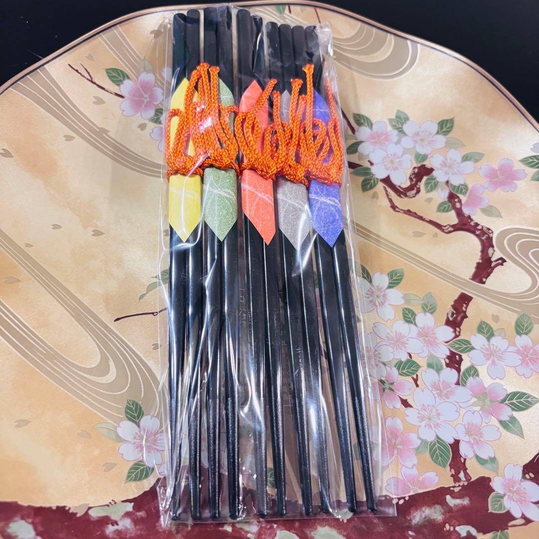 山本寛斎 金色ガラス製 大皿1枚小皿5枚 箸5膳 桜・牡丹・椿・桔梗・菊