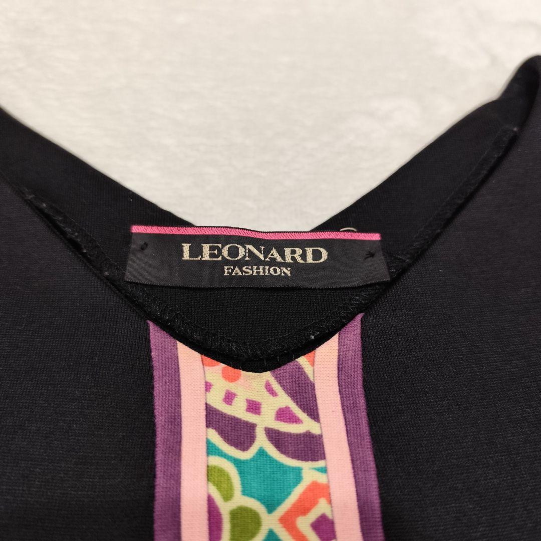 LEONARD FASHION 花柄 7分袖ワンピース ブラック マルチカラー2