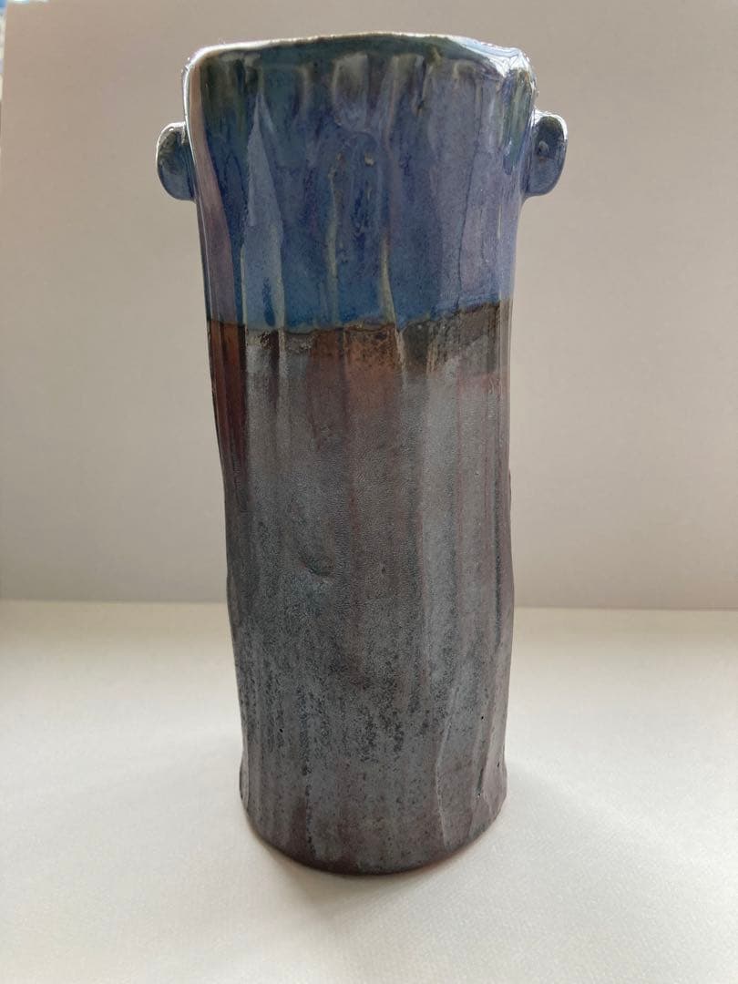 【新品】桜島焼 手作り陶器 花瓶 青灰色