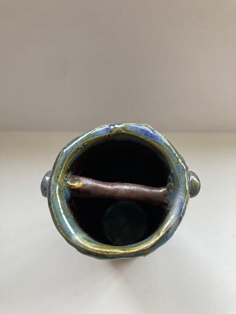 【新品】桜島焼 手作り陶器 花瓶 青灰色