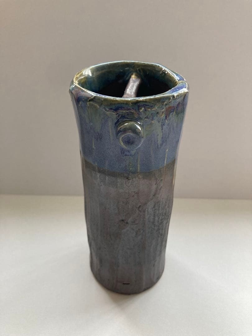 【新品】桜島焼 手作り陶器 花瓶 青灰色