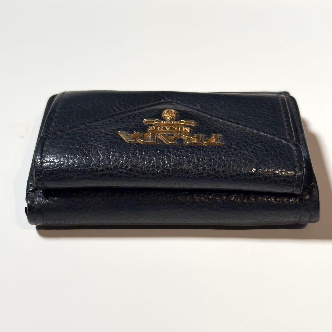 良品 PRADA プラダ 3つ折り財布 コンパクト ブラック レザー