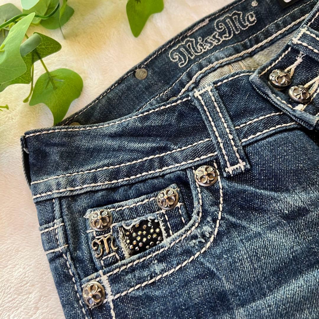 Miss Me ミスミー フレアデニム ブーツカット 刺繍 ラインストーン XS