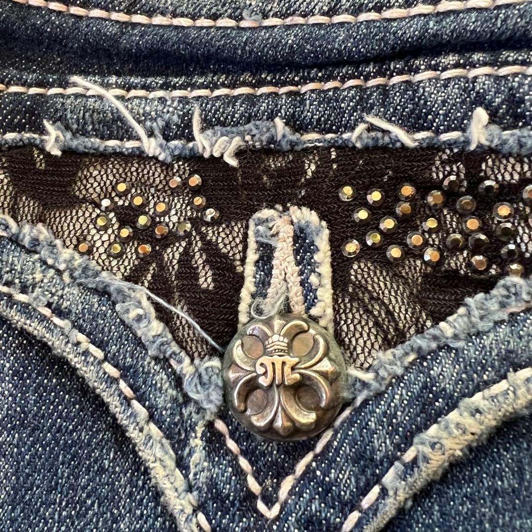 Miss Me ミスミー フレアデニム ブーツカット 刺繍 ラインストーン XS