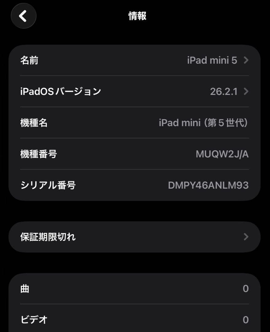 iPad mini 5 本体 バッテリー100% 第５世代 Wi-Fiモデル