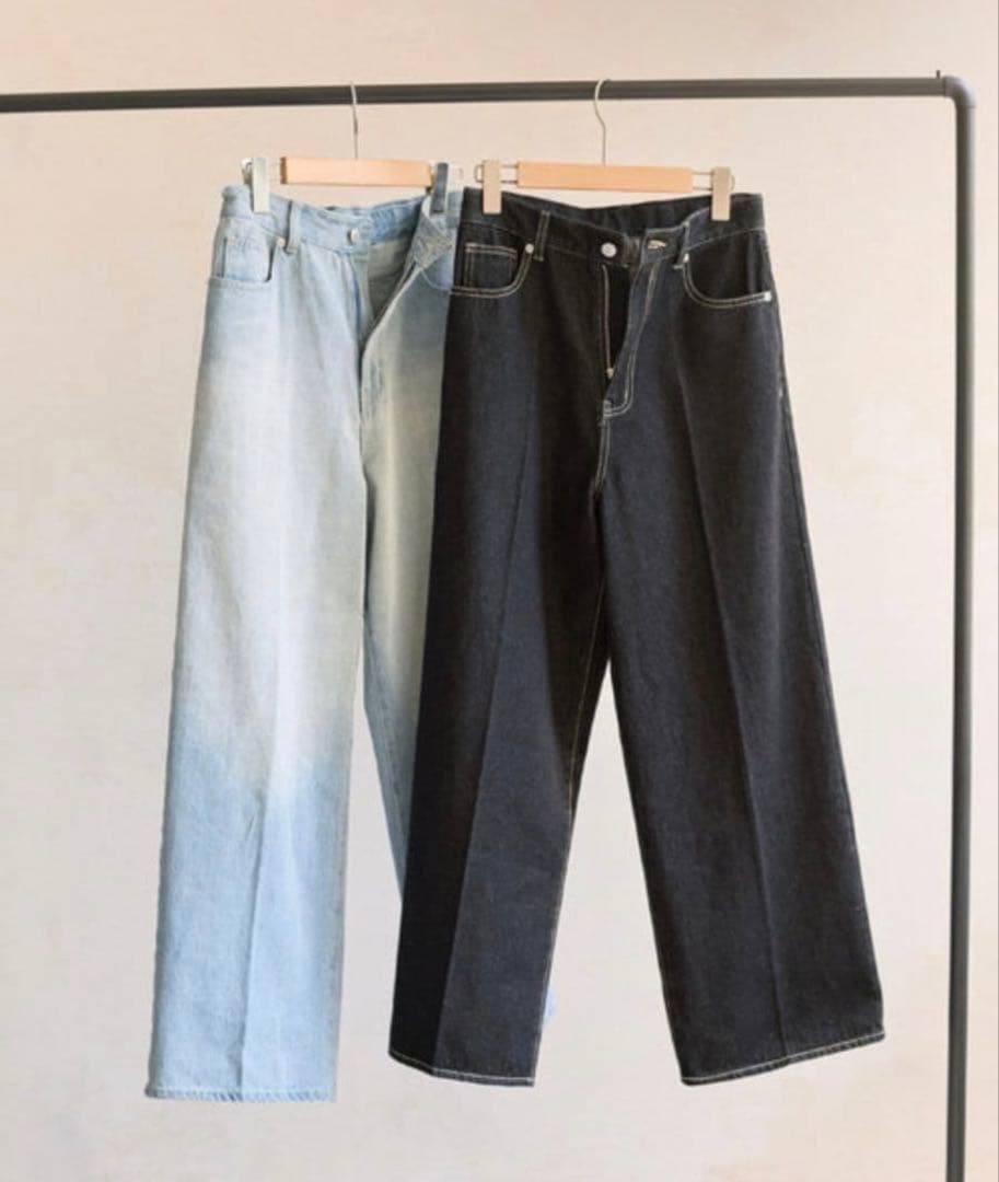 【Yuna企画】Thevon ハイウエストストレートデニムパンツ S ブラック