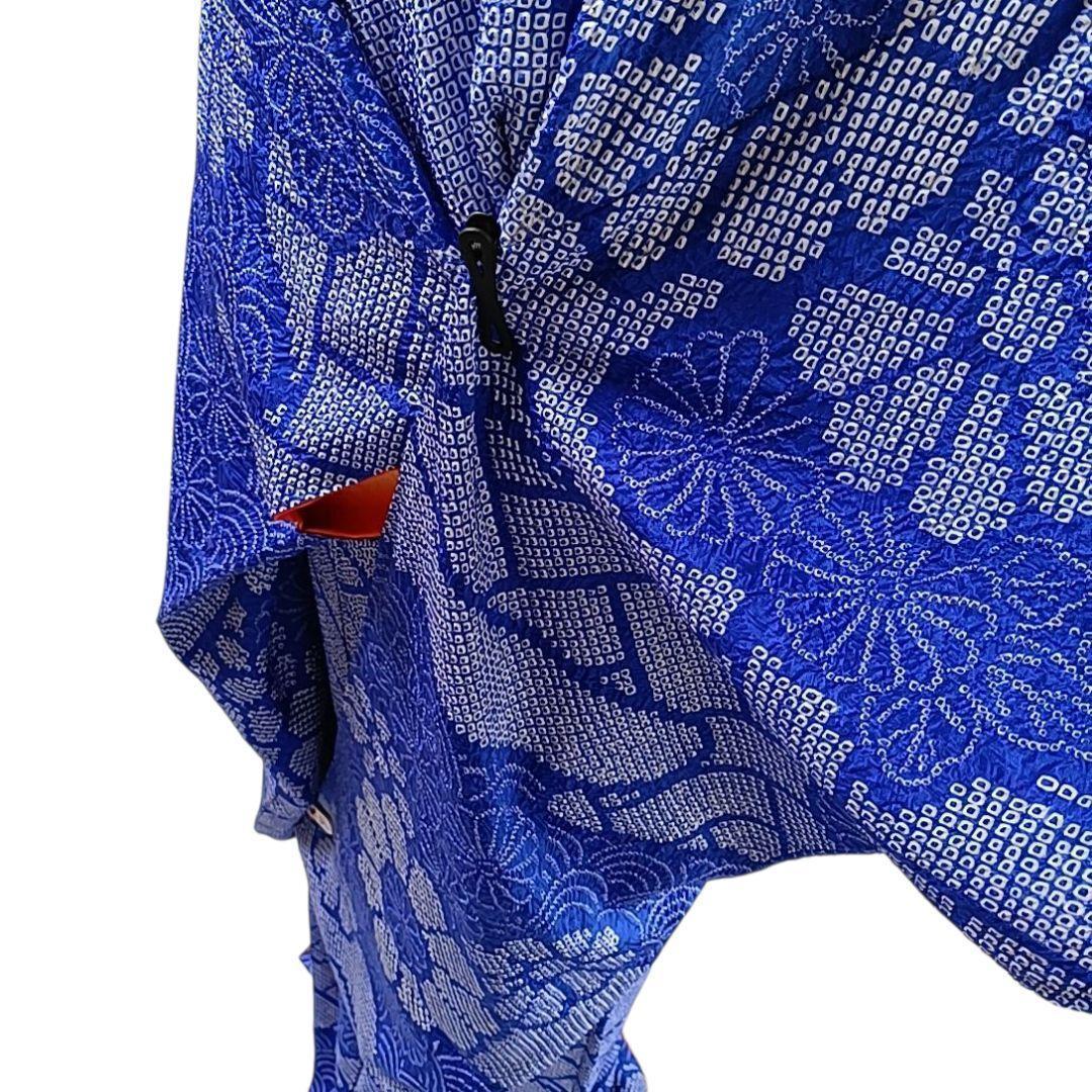 LULU37 着物 正絹 振袖 絞り 青 花柄