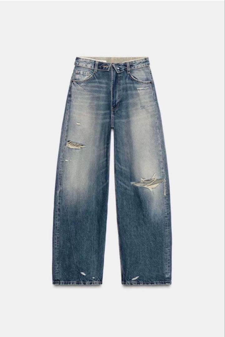 ZARA TRF 折り返しウエスト ミッドライズデニムパンツ32