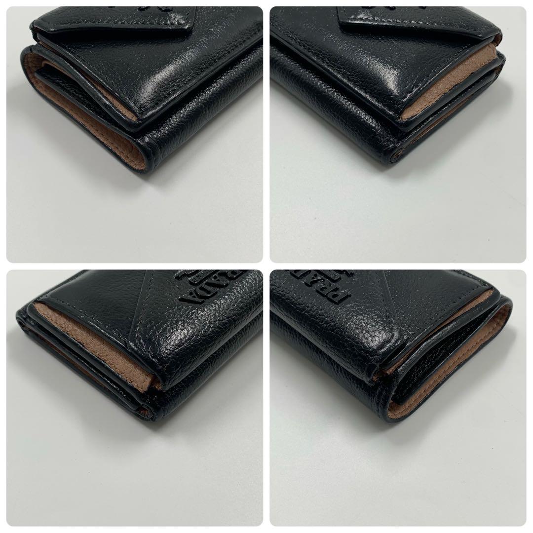 【✨美品✨】プラダ シャイン 三つ折り財布 ヴィッテロダイノ 黒 IC内蔵
