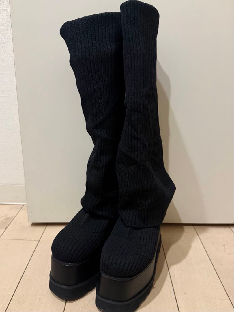 MURUAブラック ニット ロングブーツ 厚底