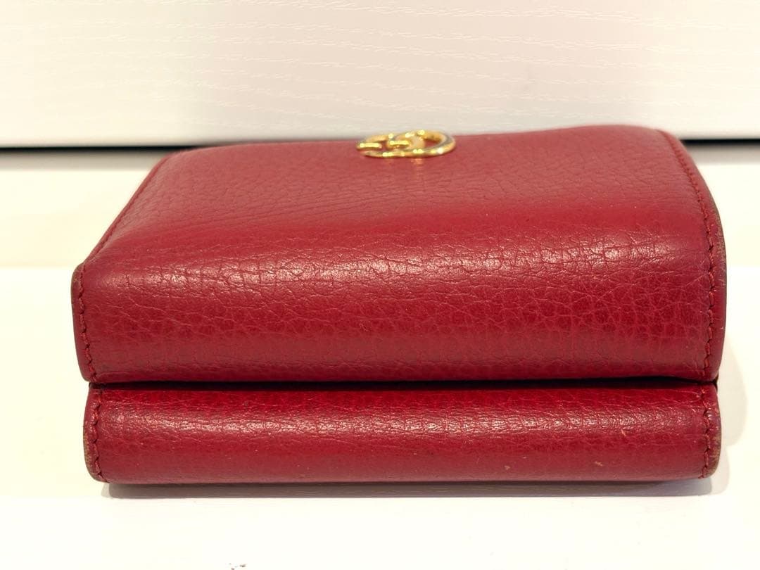 v*a様 GUCCI グッチ GGロゴ 三つ折り財布 赤 マーモント
